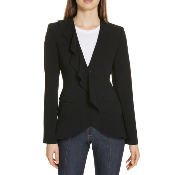cinq a sept Jackets & Blazers - Cinq a Sept Ruffle Lapel Black Blazer